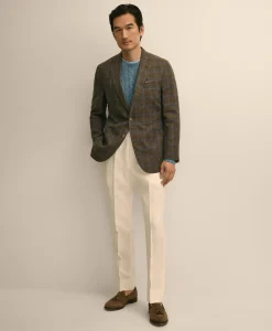 Classic Fit Linen-Cotton-Wool Hopsack Windowpane Sport Coat