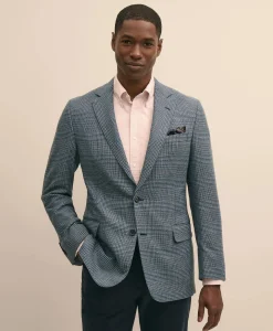 Classic Fit Wool-Cotton Blend Hopsack Houndstooth Sport Coat