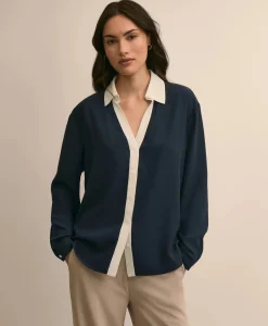 Contrast-Tipping Blouse