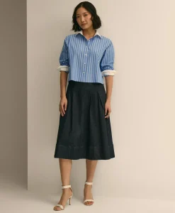 Cotton Blend A-Line Denim Skirt