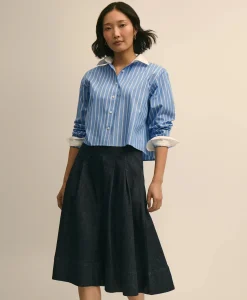 Cotton Blend A-Line Denim Skirt