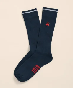 Cotton Blend Contrast Tipped Ribbed Socks with Golden Fleece® Embroidery