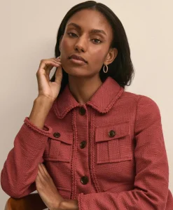 Cotton-Blend Fringe-Trim Textured Jacket