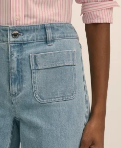 Cotton-Blend Patch Pocket Flare Jeans