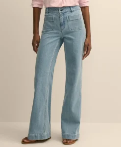 Cotton-Blend Patch Pocket Flare Jeans