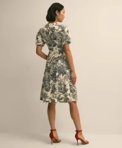 Cotton Blend Puff-Sleeve Floral Print Dress