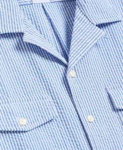 Cotton Blend Seersucker Camp Collar Shirt
