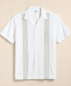 Cotton Blend Seersucker Camp Collar Shirt