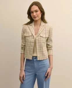 Cotton-Blend Shimmer Tweed Cropped Jacket