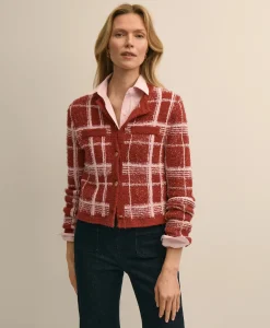 Cotton-Blend Soft Plaid Cardigan