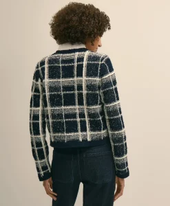 Cotton-Blend Soft Plaid Cardigan