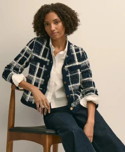 Cotton-Blend Soft Plaid Cardigan