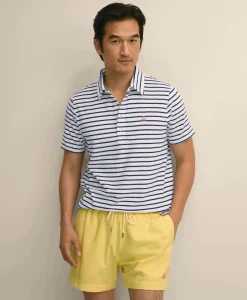 Cotton Blend Terry Cloth Stripe Polo Shirt