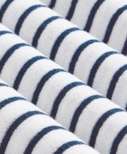 Cotton Blend Terry Cloth Stripe Polo Shirt