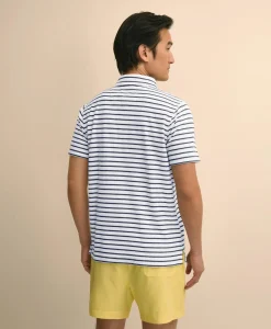 Cotton Blend Terry Cloth Stripe Polo Shirt