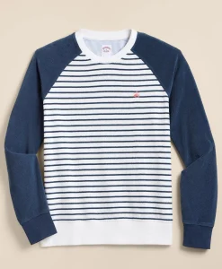 Cotton Blend Terry Cloth Stripe Sweatshirt