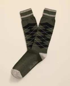Cotton-Blend Tipped Argyle Socks