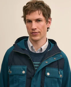 Cotton Blend Water-Repellent Colorblocked Utility Jacket