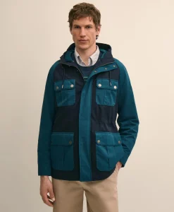 Cotton Blend Water-Repellent Colorblocked Utility Jacket