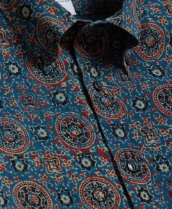 Cotton Block Mosaic Print Button-Down Collar, Short-Sleeve Shirt