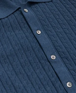 Cotton Cable-Knit Short-Sleeve Polo Sweater