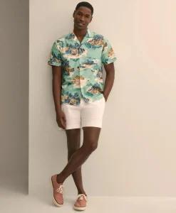Cotton Camp Collar, Island Motif Short-Sleeve Shirt
