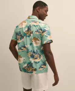 Cotton Camp Collar, Island Motif Short-Sleeve Shirt