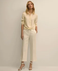 Cotton Dobby Cropped Wide-Leg Pants