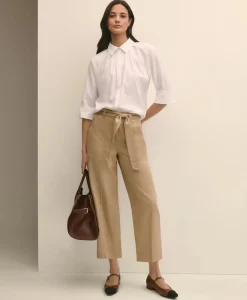 Cotton Dobby Relaxed Dolman-Sleeve Shirt
