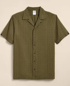 Cotton Embroidered Geo Camp Collar Short-Sleeve Shirt