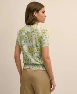 Cotton Floral Short-Sleeve Shell Sweater