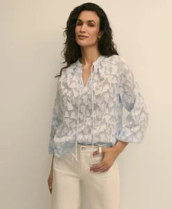 Cotton Jacquard Peasant Blouse