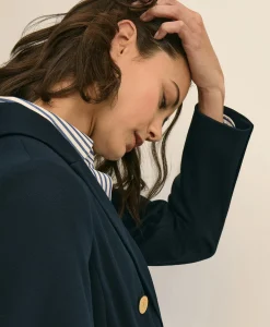 Cotton Knit Double-Breasted Blazer