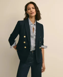 Cotton Knit Double-Breasted Blazer