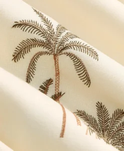 Cotton-Linen Camp Collar, Palm Tree Short-Sleeve Shirt