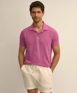 Cotton-Linen Pique Johnny Collar Shirt