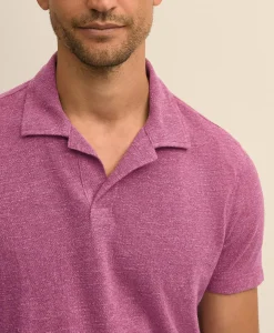 Cotton-Linen Pique Johnny Collar Shirt