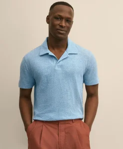 Cotton-Linen Pique Johnny Collar Shirt