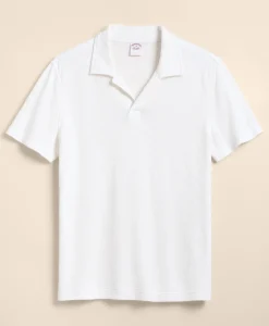 Cotton-Linen Pique Johnny Collar Shirt