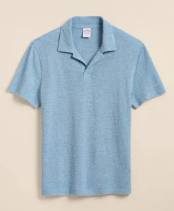 Cotton-Linen Pique Johnny Collar Shirt