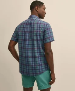 Cotton Madras Polo Button-Down Collar, Short-Sleeve Shirt