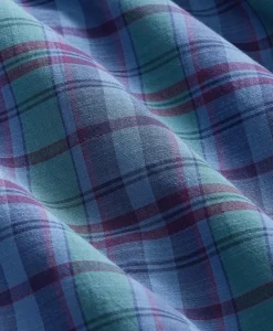 Cotton Madras Polo Button-Down Collar, Short-Sleeve Shirt