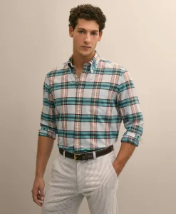 Cotton Madras Polo Button-Down Collar Shirt