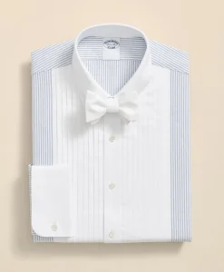 Cotton Oxford Polo Button-Down Collar, 10-Pleat Contrast-Stripe Tuxedo Shirt