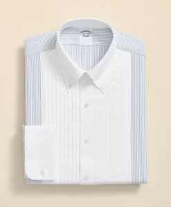 Cotton Oxford Polo Button-Down Collar, 10-Pleat Contrast-Stripe Tuxedo Shirt