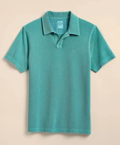 Cotton Pique Garment-Dyed Johnny Collar Polo Shirt