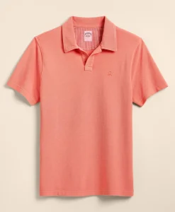 Cotton Pique Garment-Dyed Johnny Collar Polo Shirt