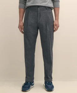Cotton Pleated Side-Tab Checked Chino