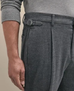 Cotton Pleated Side-Tab Checked Chino