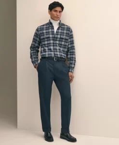 Cotton Pleated Side-Tab Chino